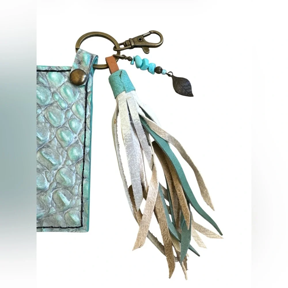 Artisan Handmade Western Southwest Leather Card Holder Turquoise Gator Wallet